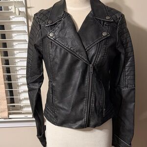 Women's Black/Gray Pleather Jacket Size Medium